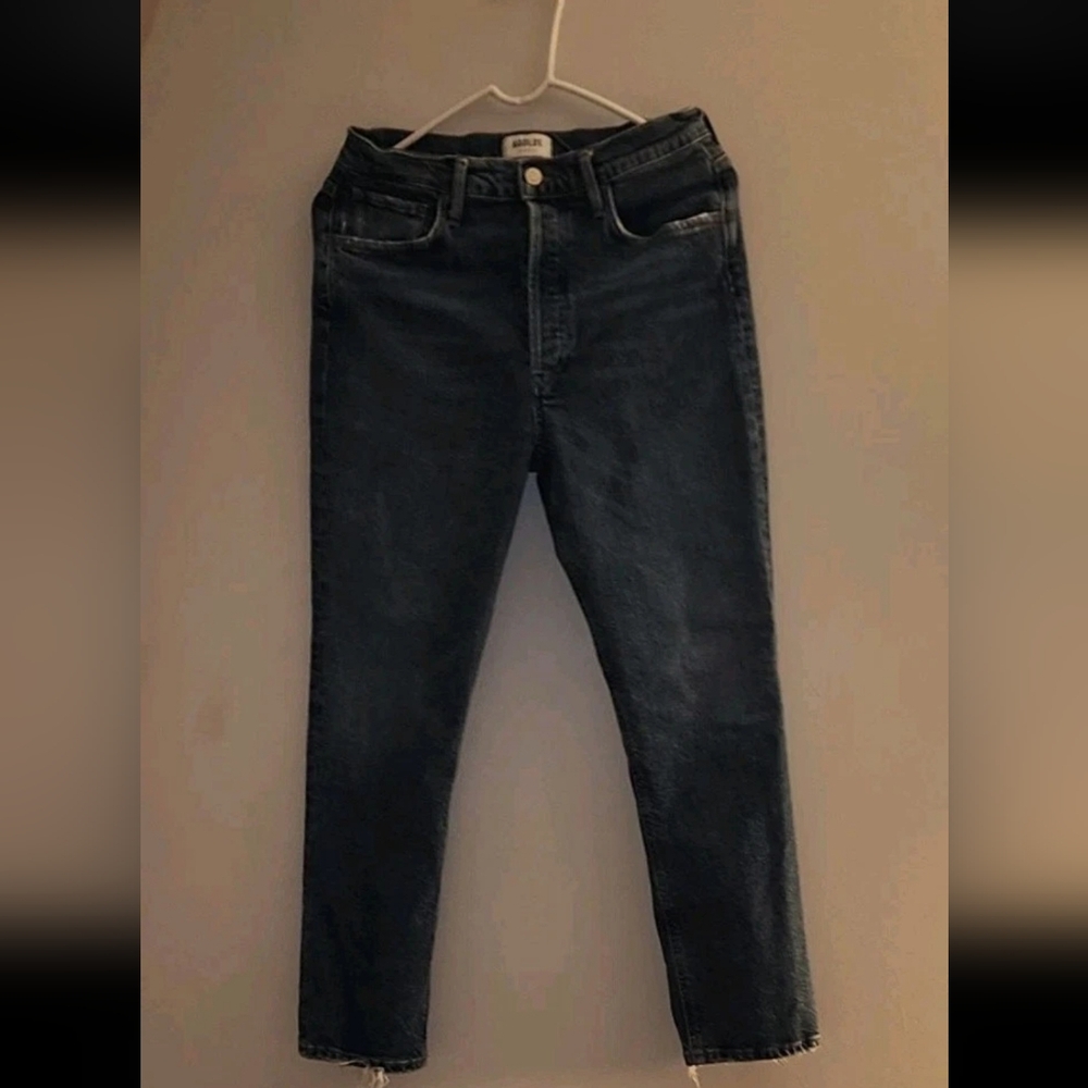 Agolde Jeans Womens 28 Blue Denim High Rise Riley Long Straight Leg Button Fly